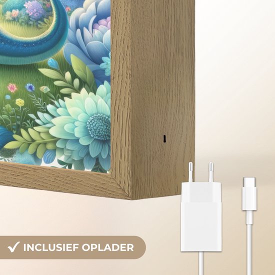 Nachtlampje 30x40 cm - Kinder lamp - Dino - Blauw - Regenboog - Dinosaurus - Baby - Tafellamp kinderkamer draadloos - Slaapkamer lampje - Bedlamp kinderen - Kinderlampje - Wandlamp babykamer - Nachtlampjes van OnlyWow — afbeelding 5