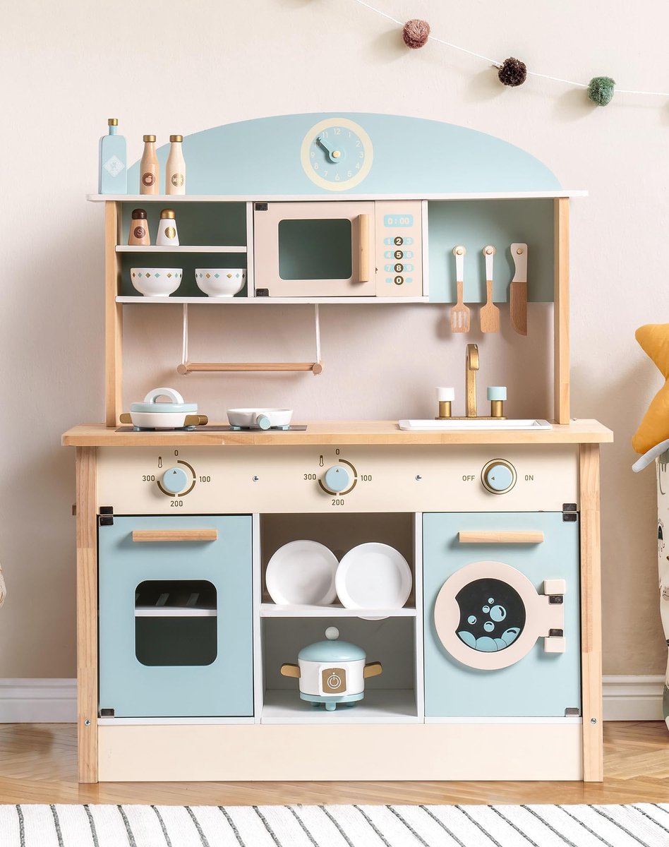 Robotime - ROBUD Houten Moderne Speelkeuken - Luchtblauw - Speelset met Volledige Accessoires - Voor Peuters 3+ — afbeelding 6