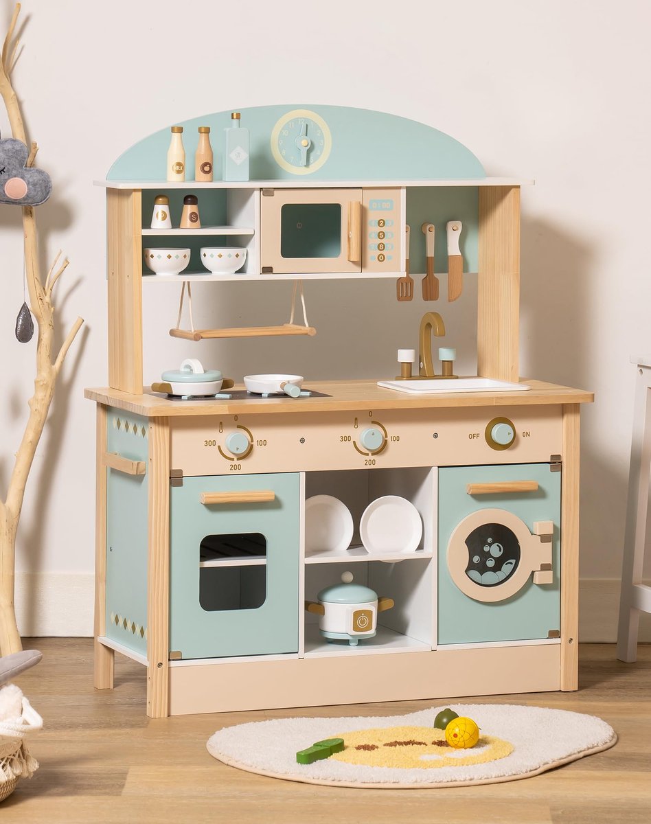 Robotime - ROBUD Houten Moderne Speelkeuken - Luchtblauw - Speelset met Volledige Accessoires - Voor Peuters 3+ — afbeelding 4
