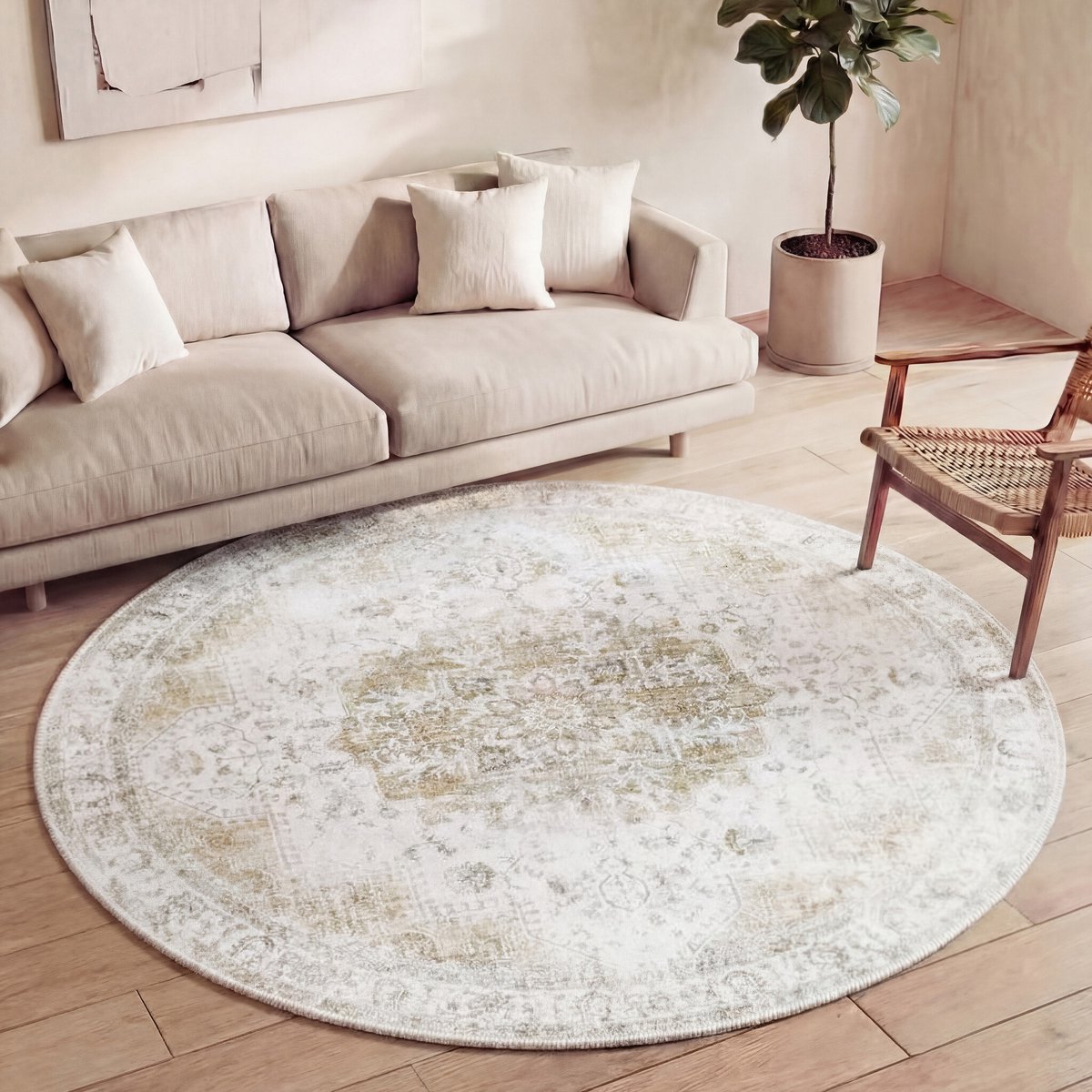 Fraai Rond Vintage vloerkleed - Lago Groen - Ø 120cm