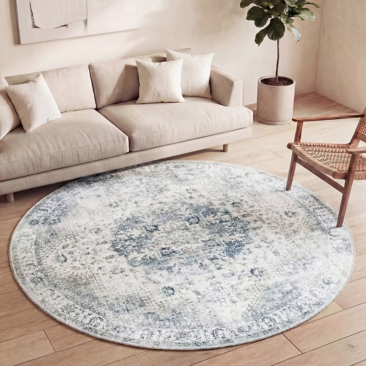 Fraai Rond Vintage vloerkleed - Lago Grijs - Ø 140cm