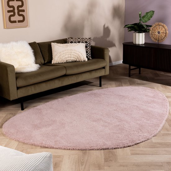 Ovaal, zacht vloerkleed, geel tapijt met vijgen en roze, laagpolig tapijt voor slaapkamer, tienerkamer, woonkamer, huisdecoratie, 150 x 240 cm, stijlvolle vloeroplossing voor binnenshuis
