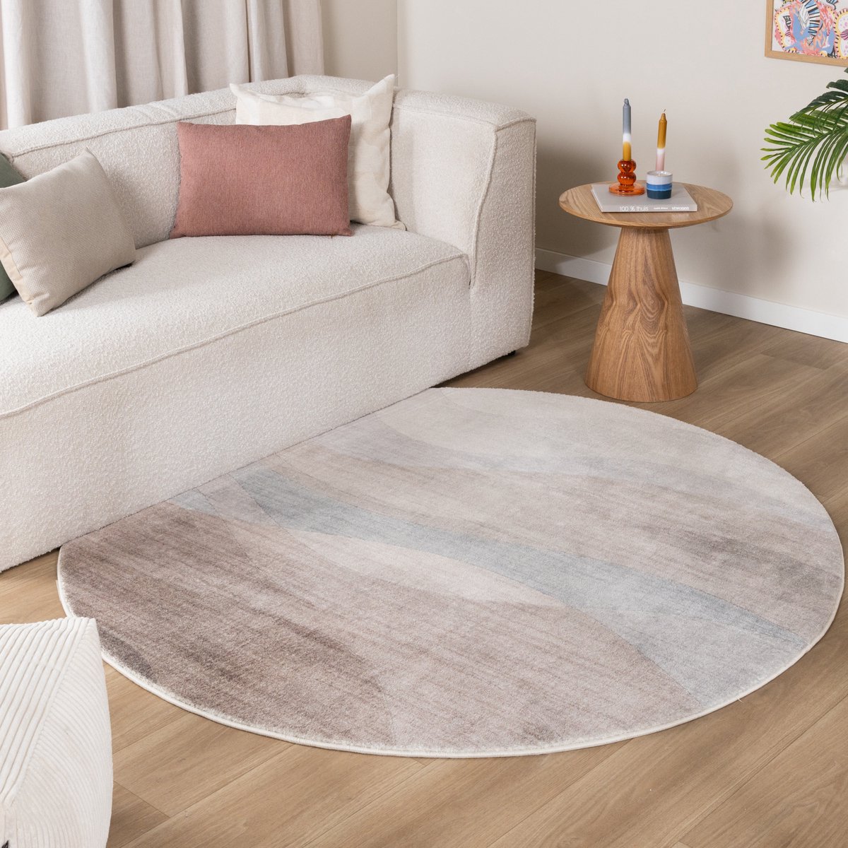 Fraai Rond modern vloerkleed - Field Taupe - Ø 120cm