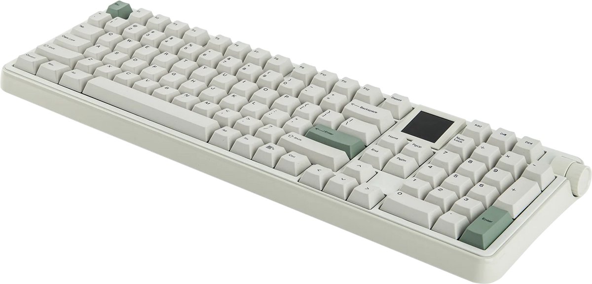 EPOMAKER RT100 Pro - Mechanisch Draadloos Toetsenbord - 100% - QWERTY - Retro Mechanical Keyboard met Draaiknop en Mini Scherm - Flamingo Switch - Retro White thumbnail 6