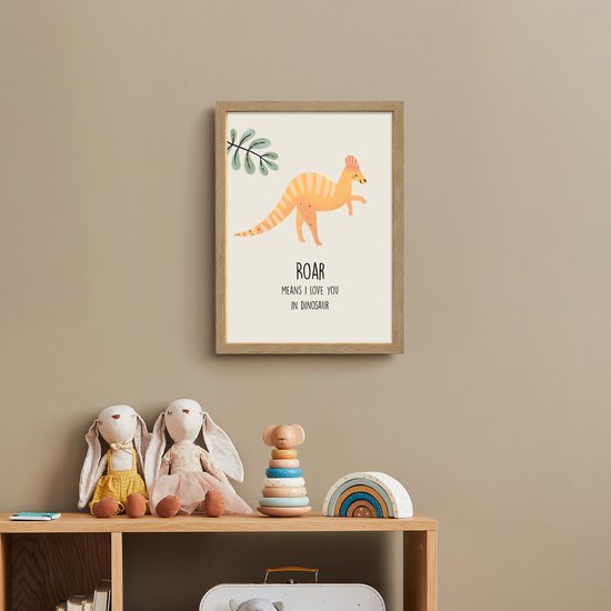 Nachtlampje 30x40 cm - Kinder lamp - Dino - Quote - Dinosaurus - Beige - Tafellamp kinderkamer draadloos - Slaapkamer lampje - Bedlamp kinderen - Kinderlampje - Wandlamp babykamer - Nachtlampjes van Merkloos — afbeelding 3