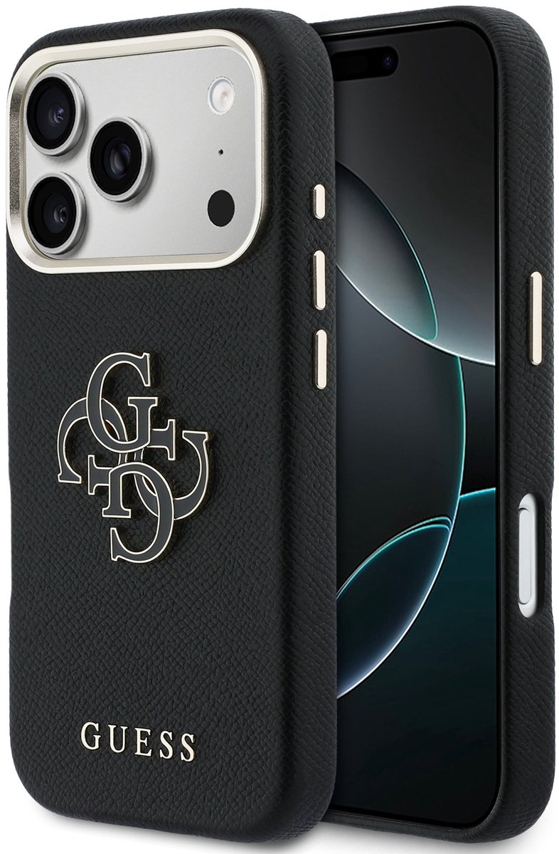 Guess PU Resin Logo Backcover - Geschikt voor iPhone 17 Pro Max - Zwart