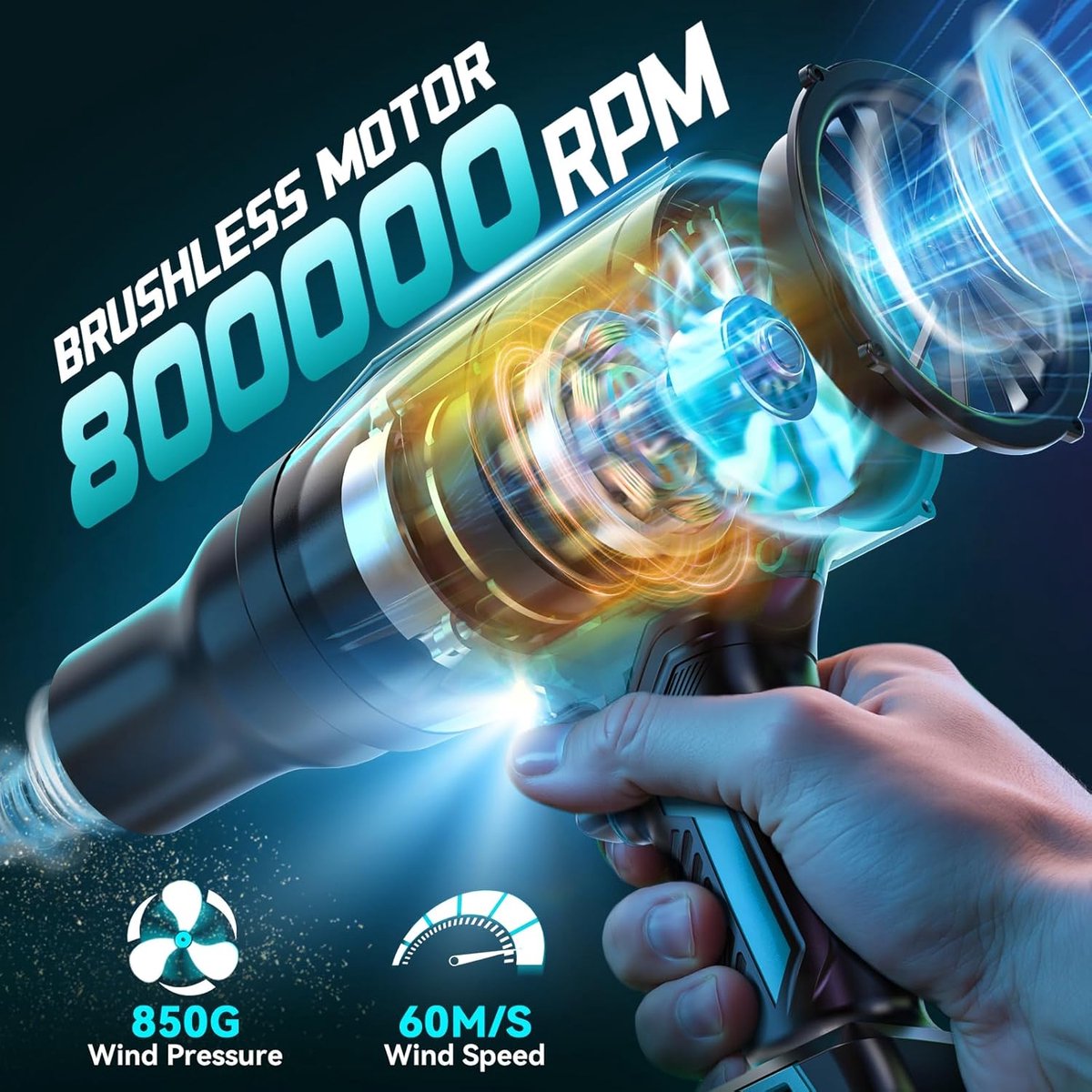 Turbo accublazer voor Makita 18V accu's, borstelloze motor met 80.000 tpm, luchtsnelheid van 60 m/s en luchtdruk van 850 g, draagbare bladblazer voor het verwijderen van bladeren, stof en sneeuw. – foto 8