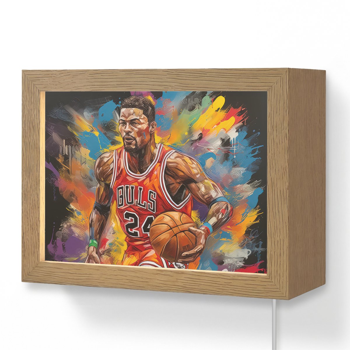 Wandlamp 20x15 cm - Oplaadbaar - Basketbal - Verf - Kleuren - Rood - Wandlampen binnen woonkamer - Slaapkamer lamp met kabel - Decoratieve nachtlamp - Vloerlamp snoer