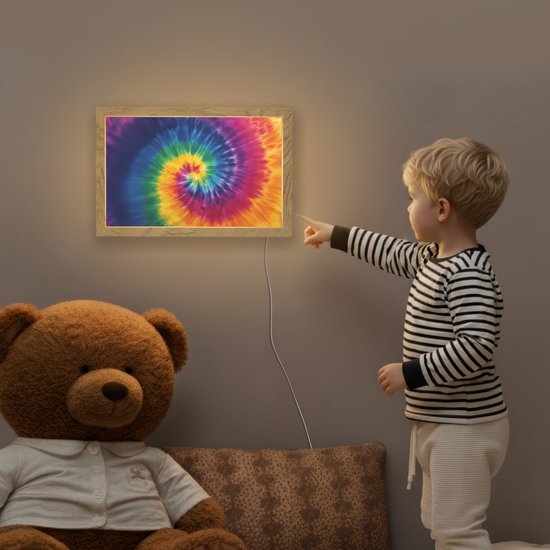 Nachtlampje 30x20 cm - Kinder lampje - Regenboogkleuren - Spiraal - Kleurrijk - Tafellamp kinderkamer - Slaapkamer lamp - Bedlamp kinderen - Kinderlampje stopcontact - Wandlamp babykamer - Nachtlampjes van OnlyWow — afbeelding 5