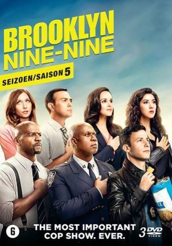 Broklyn Nine-Nine seizoen 5 cast met de tekst "THE MOST IMPORTANT COP SHOW. EVER."