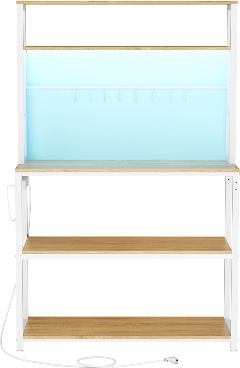 VASAGLE KKS050YA01 - Keukenrek met LED-verlichting - Stopcontacten - Verstelbare Planken - 8 Haken