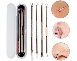 Okado Comedonenlepel Set 4-delig Roze – Blackhead Remover en Puistjes Verwijderen Tool – RVS Acne…