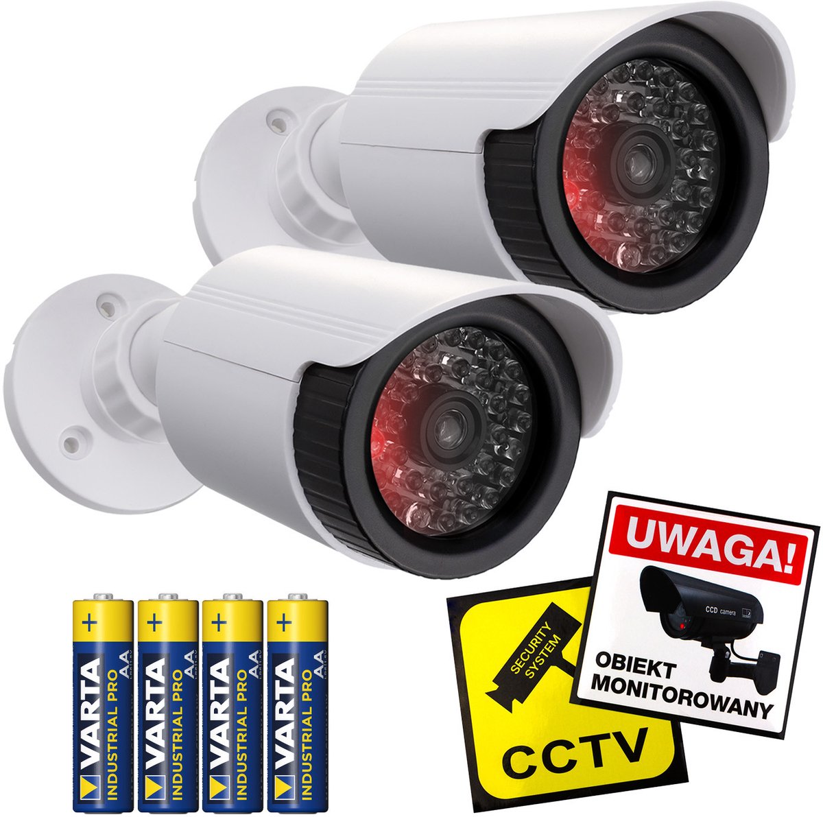 Set van 2 stuks Dummy camera IR-LED's - IR-LED's, wit, voeding 2xAA - ABS, IR1800 W -Set met batterijen