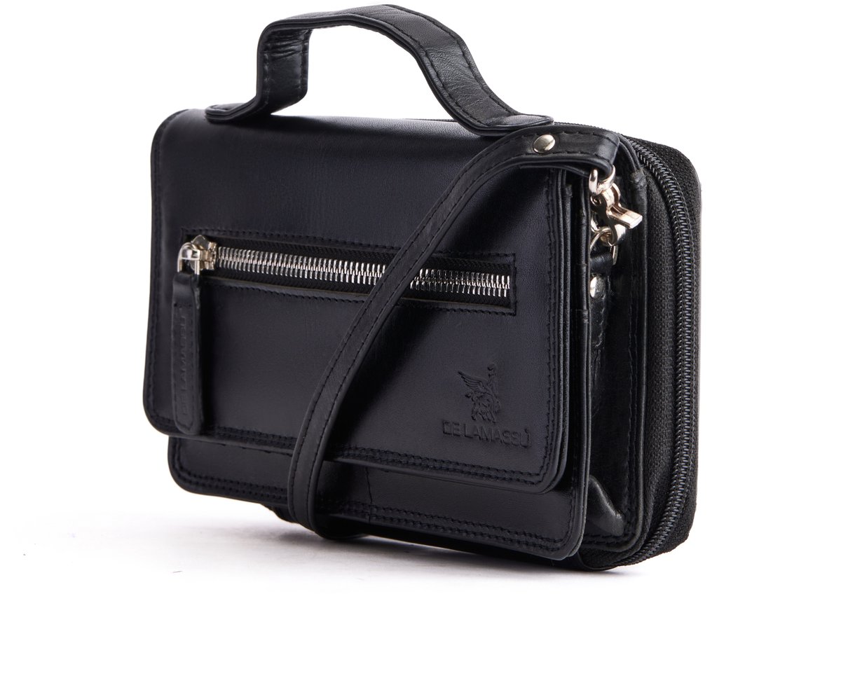 DE LAMASSU® (Marina) dames crossbodytas van echt leer – portemonnee met RFID-bescherming, 14 kaartvakken, telefoonvak, schouderriem, geschenkverpakking – 21 × 12 cm