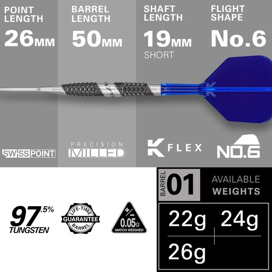 Target 975 Ultra Marine 01 Swiss Point 97,5% - Dartpijlen - 22 Gram van Target — afbeelding 3