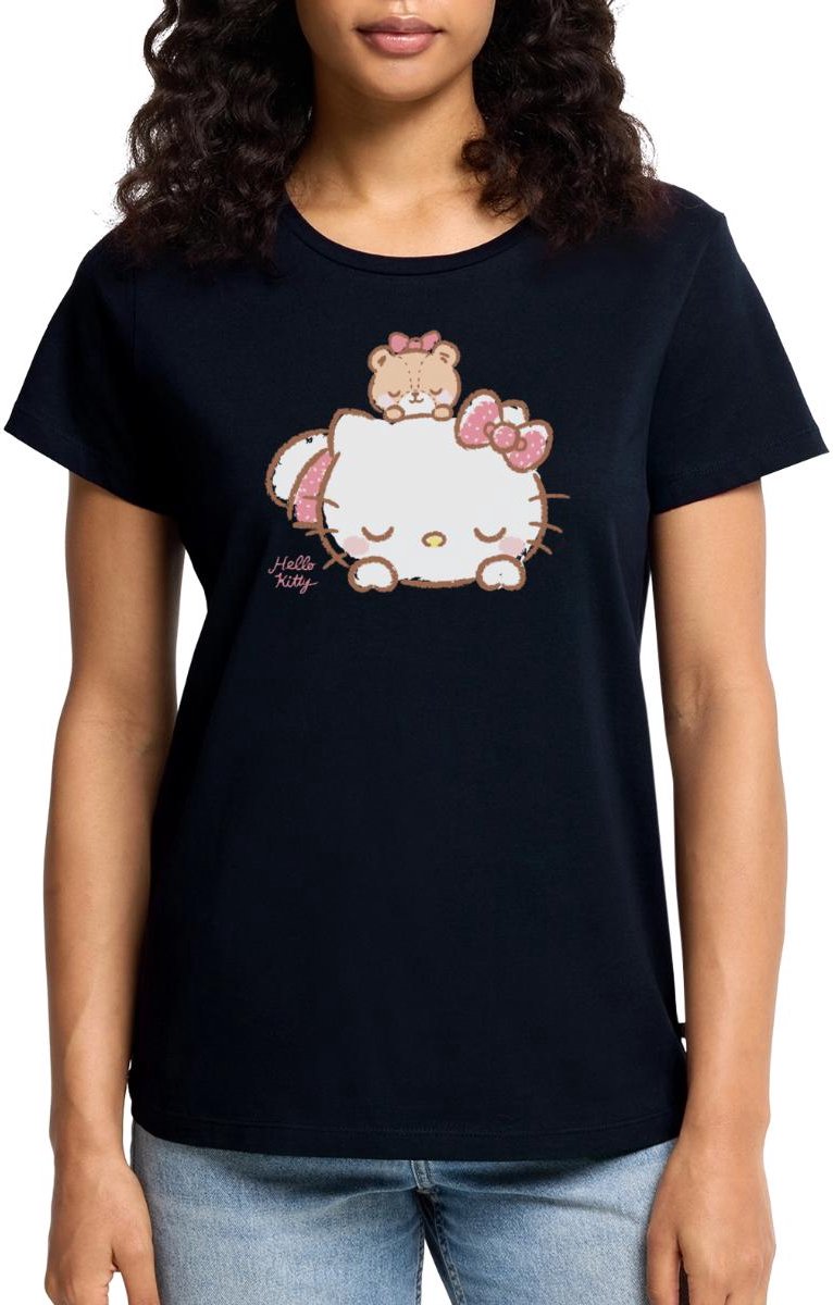 Hello Kitty Met Teddy Op Haar Rug Premium T Shirt Dames
