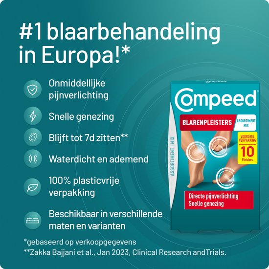 Compeed Blarenpleisters mixpack - blarenpleisters bieden directe pijnverlichting, snellere genezing - diverse groottes voor verschillende soorten blaren. - 10 stuks