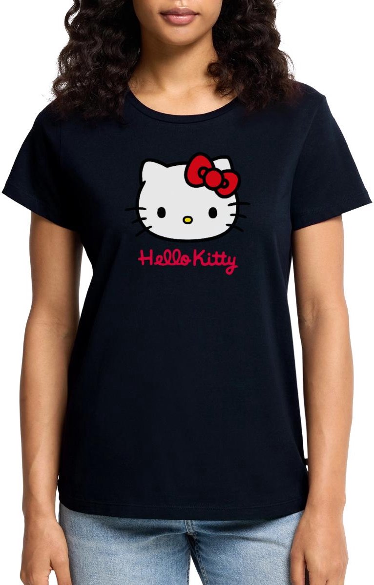 Hello Kitty Klassiek Portret Hello Kitty Tekst Premium T Shirt Dames