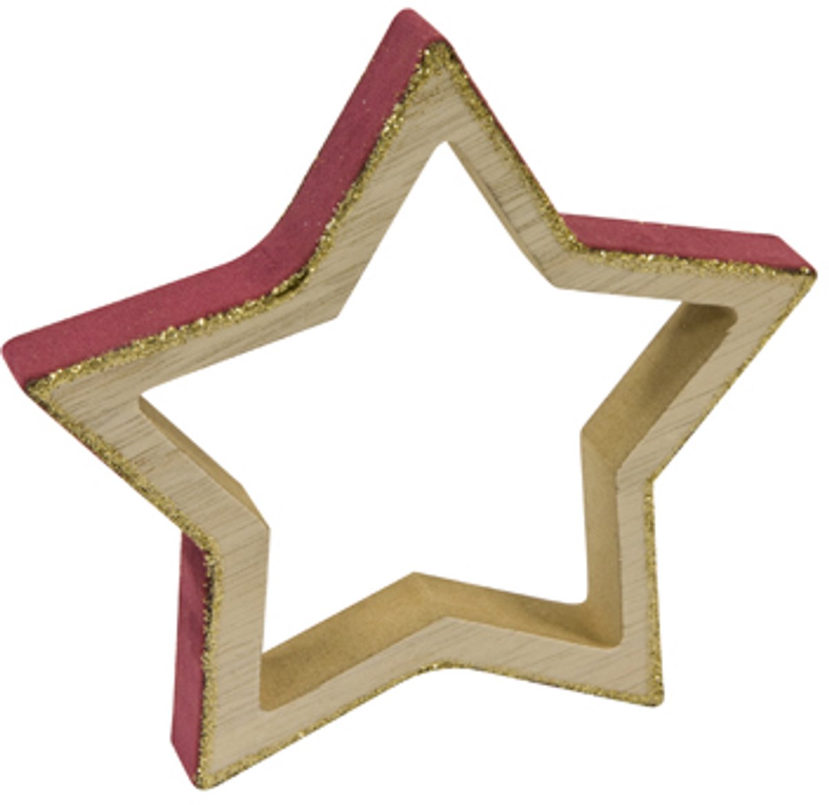 HOBI - Houten en fluwelen sterdecoratie bordeaux met glitter 12 cm voor een chique Kerst