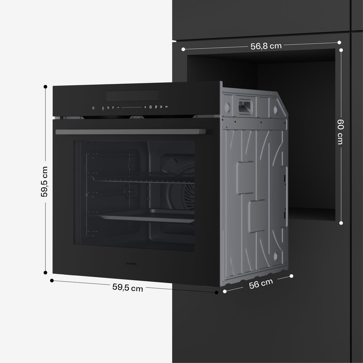 Klarstein Inbouwoven Velaire 74 liter elektrische oven, 13 standen, touchbediening, energieklasse A+, geëmailleerde binnenkant, driedubbele beglazing, geïntegreerde enkele oven, 60 cm, mat en glazen design, zwart - voor Keuken – foto 6
