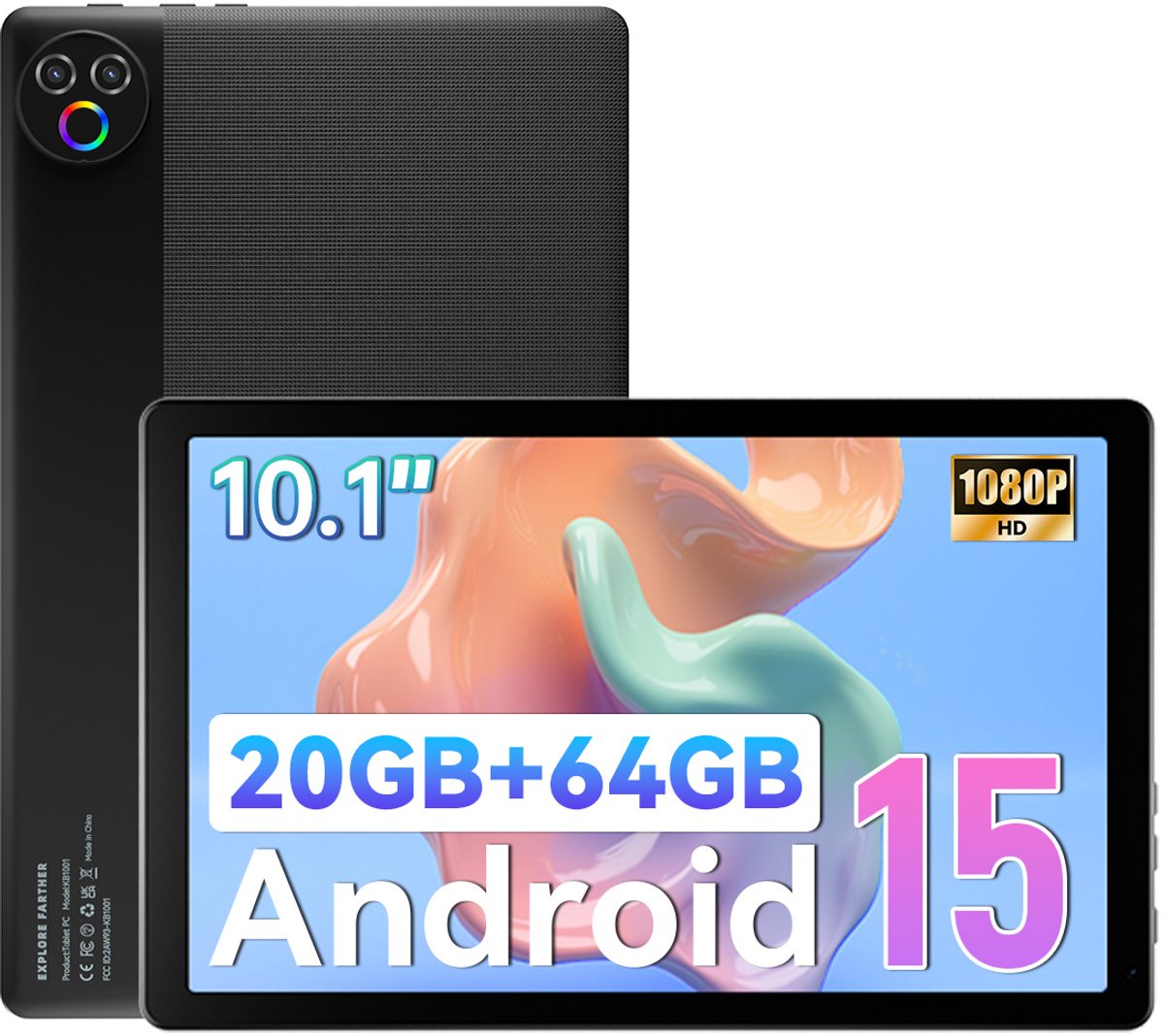 Hotlight MB1001 - Android 15 Tablet - 10.1 inch - 20(3+17)GB RAM/64GB ROM– 5000mAh - Zwart