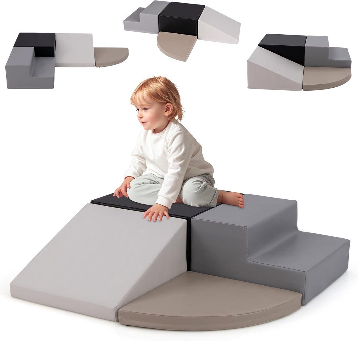 KOMFOTTEU 4 delig Schuimblokken van Kunstleer, EPE - Soft Play Foam Blokken - Reuze Bouwblokken - voor kinderen vanaf 3 jaar
