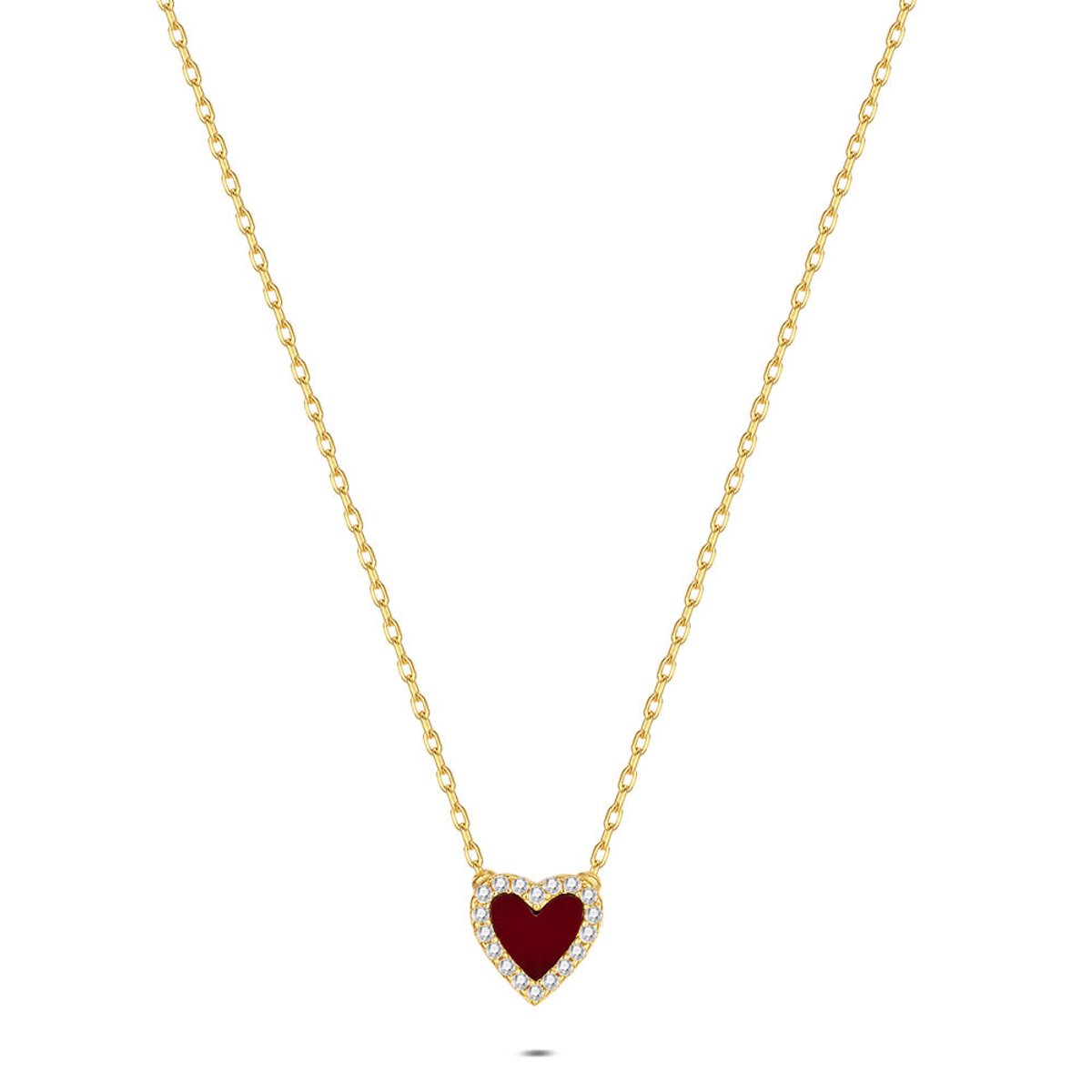 Twice As Nice Halsketting in zilver, hartje met rode steen Goudkleurig 42cm+5cm