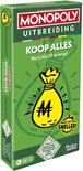 Monopoly Uitbreiding Koop Alles bordspel, groene doos met gele geldbuidel.
