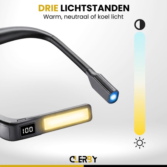Clerby - Neklamp - met Batterij Display - Nekleeslamp - Boeklampje - Leeslamp - Flexilight- voor Haakwerk - Oplaadbaar van Merkloos — afbeelding 4