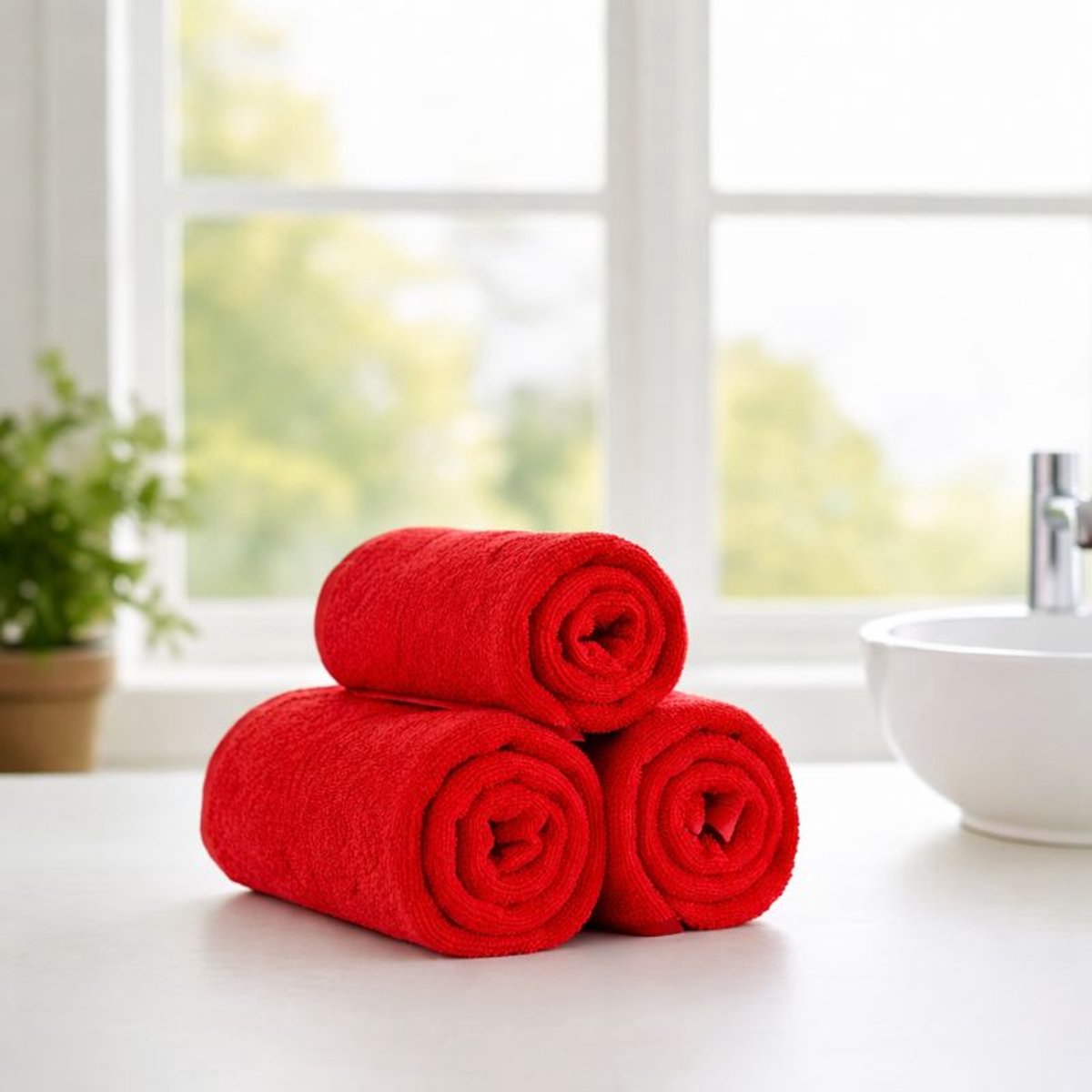 Nile Textile Egyptisch Katoen Gastendoekjes - Set van 3 - 30x30 - Rood
