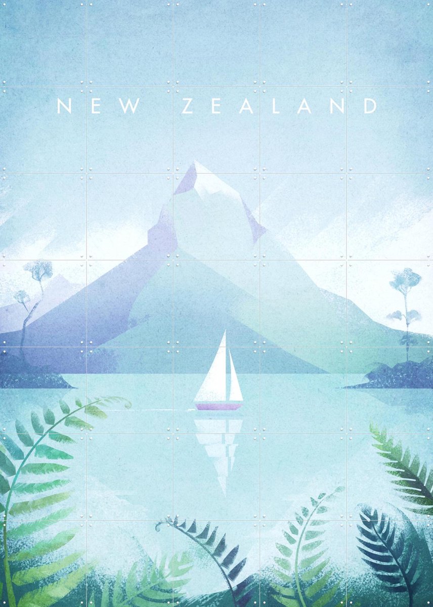 IXXI New Zealand, Henry Rivers - 100 x 140 cm - Gratis ophangtool - Grote wanddecoratie en posters - Digitale Kunst, Illustraties, Kleurrijk