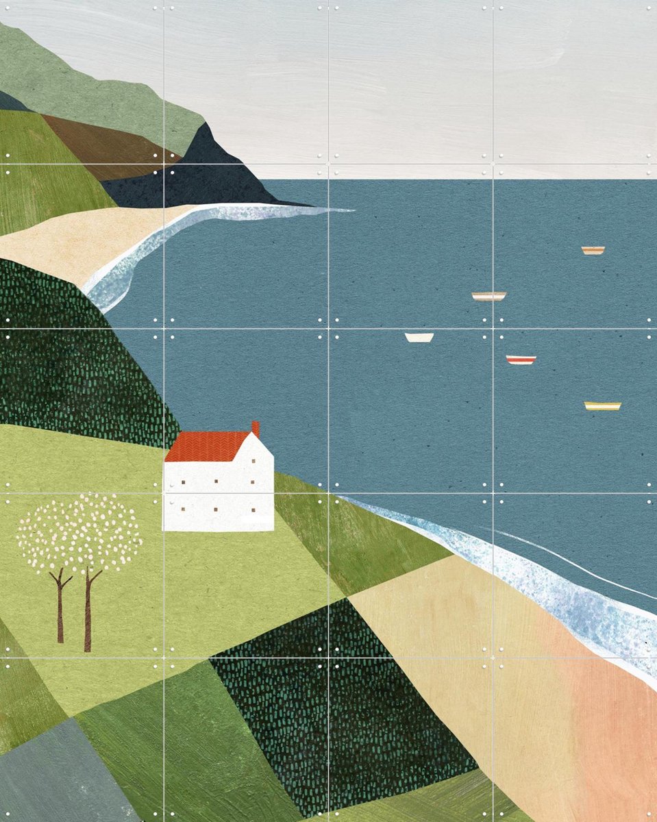 IXXI House on the Cliff, Henry Rivers - 80 x 100 cm - Gratis ophangtool - Grote wanddecoratie en posters - Illustraties, Minimalisme, Speels