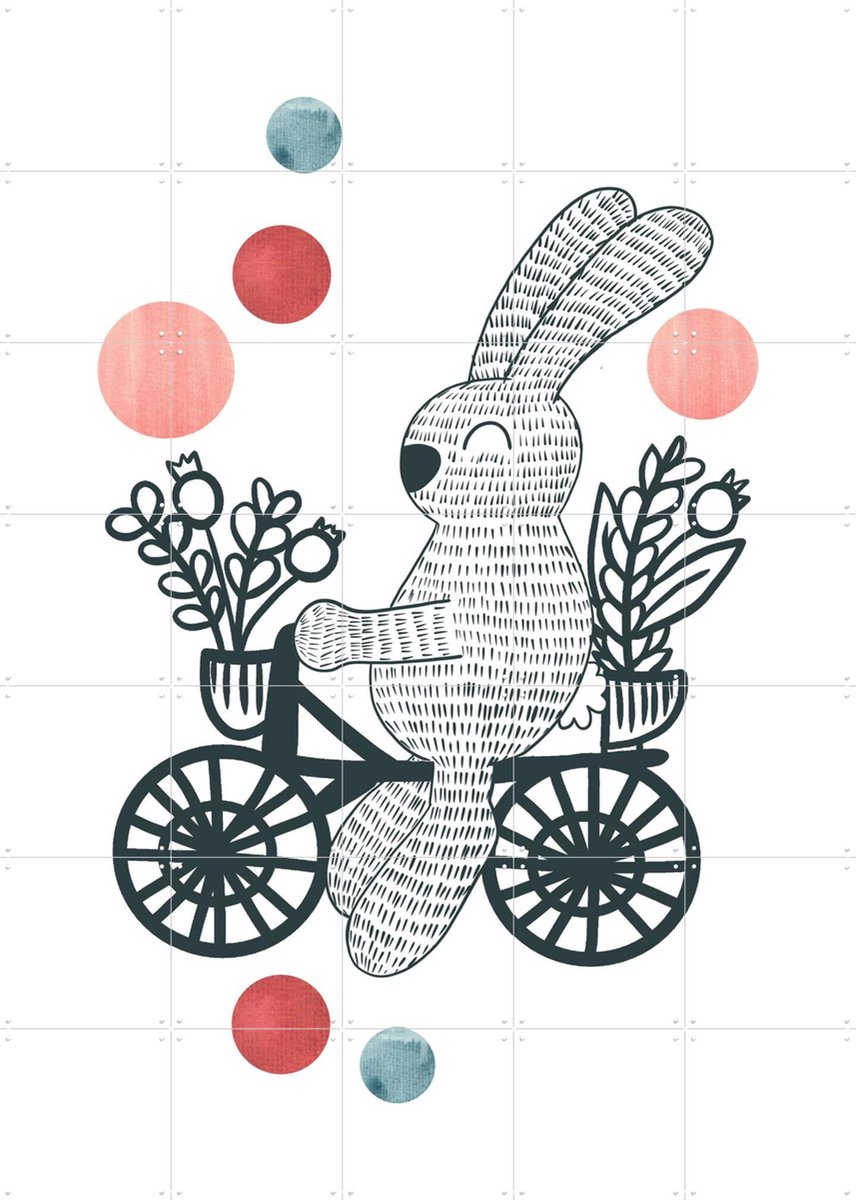 IXXI Happy Rabbit on a Bike, BAINAI - 100 x 140 cm - Gratis ophangtool - Grote wanddecoratie en posters - Fantasierijk, Grafisch Ontwerp