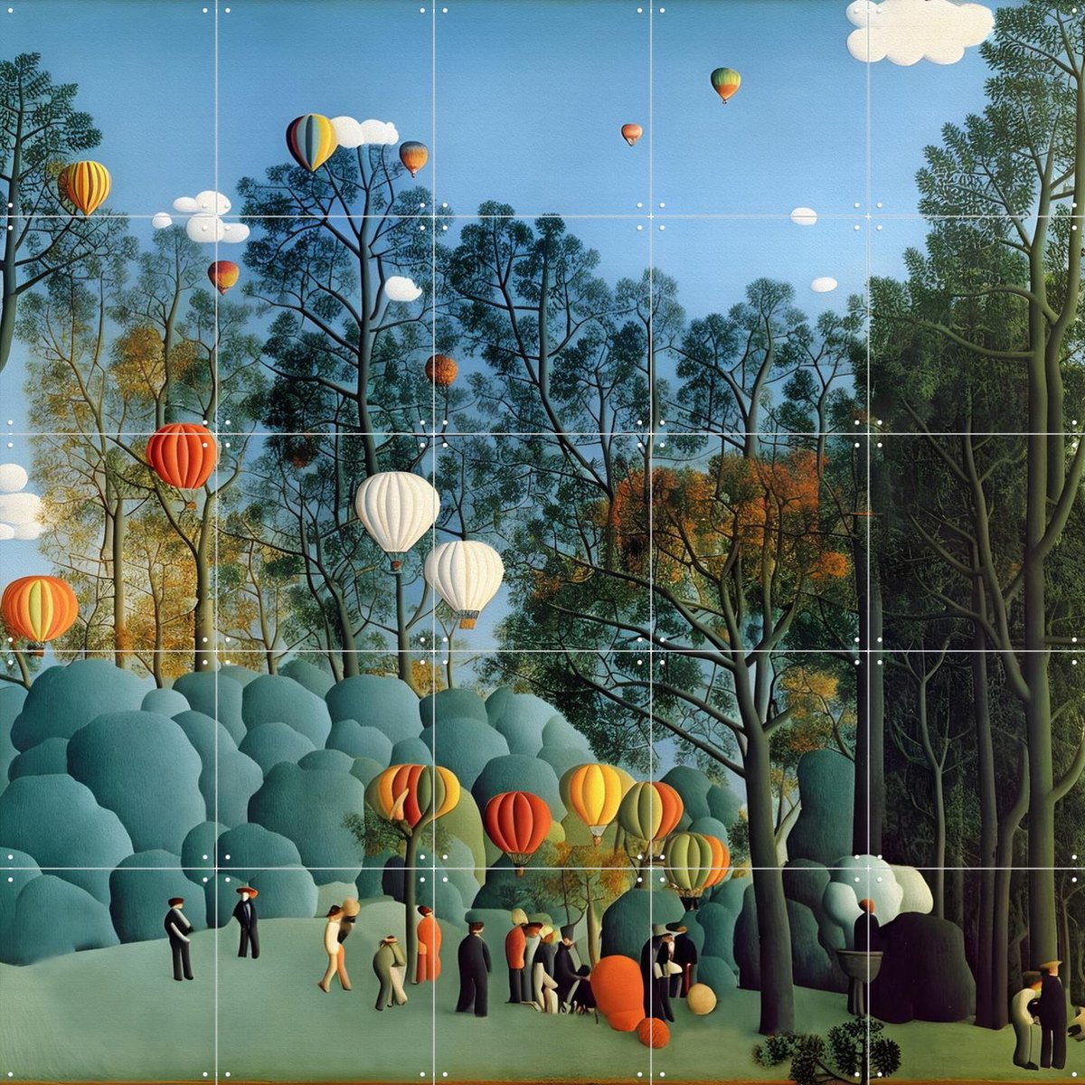 IXXI Air Balloon Festival, Artclaud - 100 x 100 cm - Gratis ophangtool - Grote wanddecoratie en posters - Olieverf, Speels, Grafisch Ontwerp