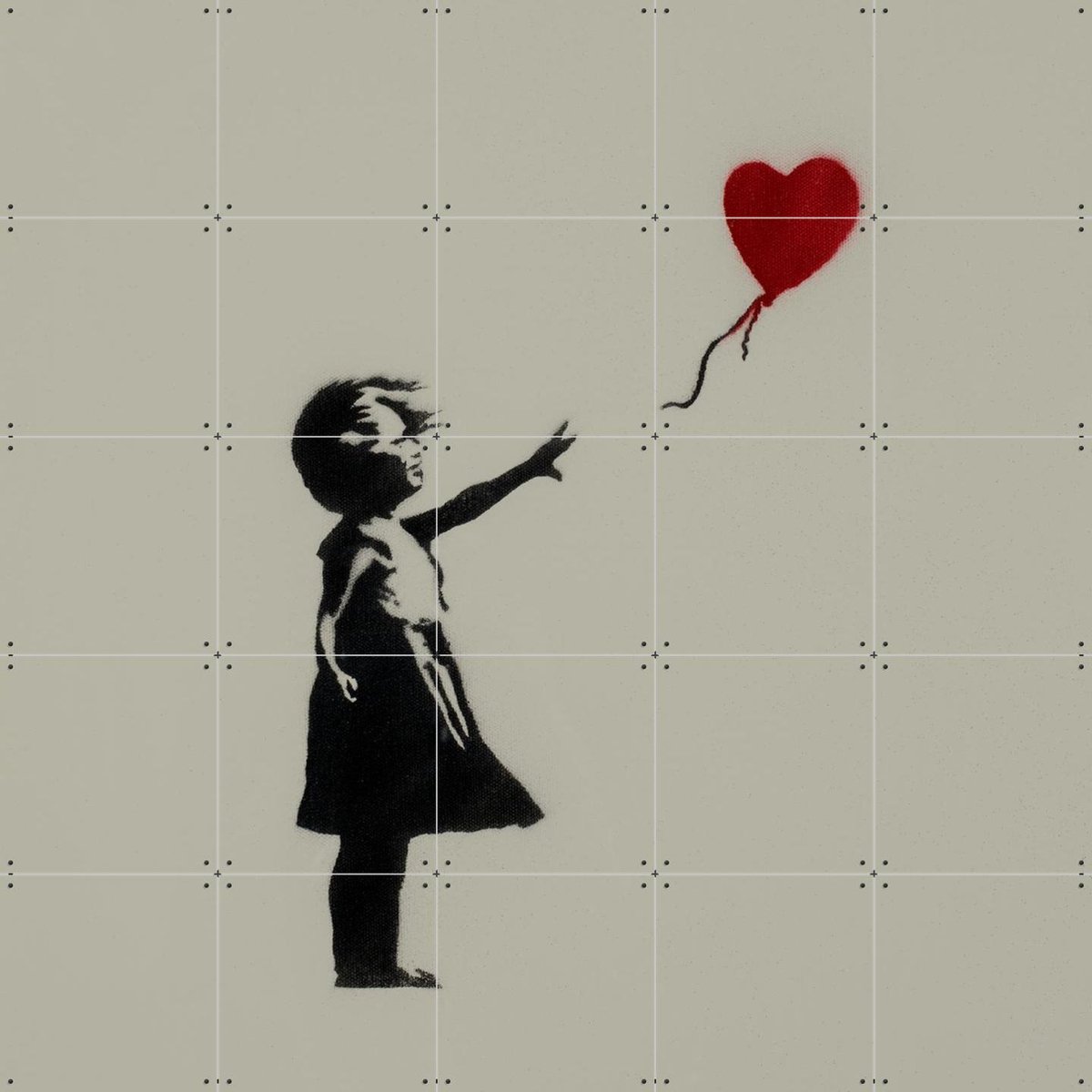 IXXI Girl with Balloon green, Banksy - 100 x 100 cm - Gratis ophangtool - Grote wanddecoratie en posters - Illustraties, Houtsnede, Pop art, Street