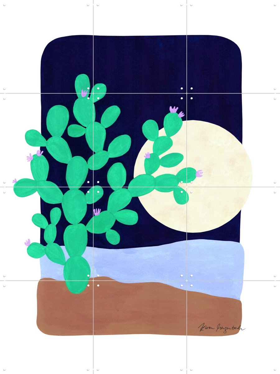IXXI Cactus and Moonlight, Palmartprints - 60 x 80 cm - Gratis ophangtool - Grote wanddecoratie en posters - Abstract, Illustraties, Speels