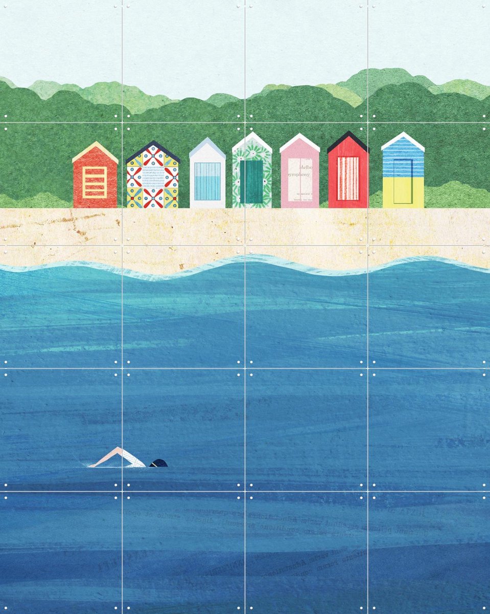 IXXI Brighton Beach, Henry Rivers - 80 x 100 cm - Gratis ophangtool - Grote wanddecoratie en posters - Kleurrijk, Speels, Illustraties, Woonkamer