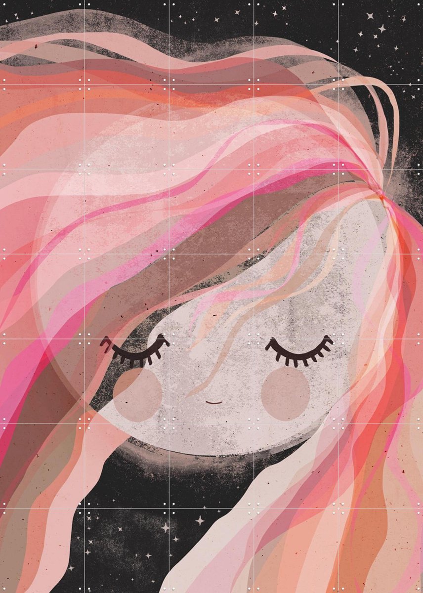 IXXI Moon Girl, Treechild & Various - 100 x 140 cm - Gratis ophangtool - Grote wanddecoratie en posters - Speels, Cartoonesk, Kleurrijk, Illustraties