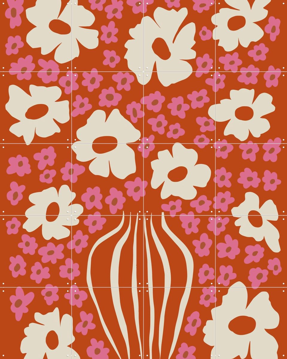 IXXI Flower Pot In Orange and Pink, Miho Art Studio & Various - 80 x 100 cm - Gratis ophangtool - Grote wanddecoratie en posters - Decoratieve