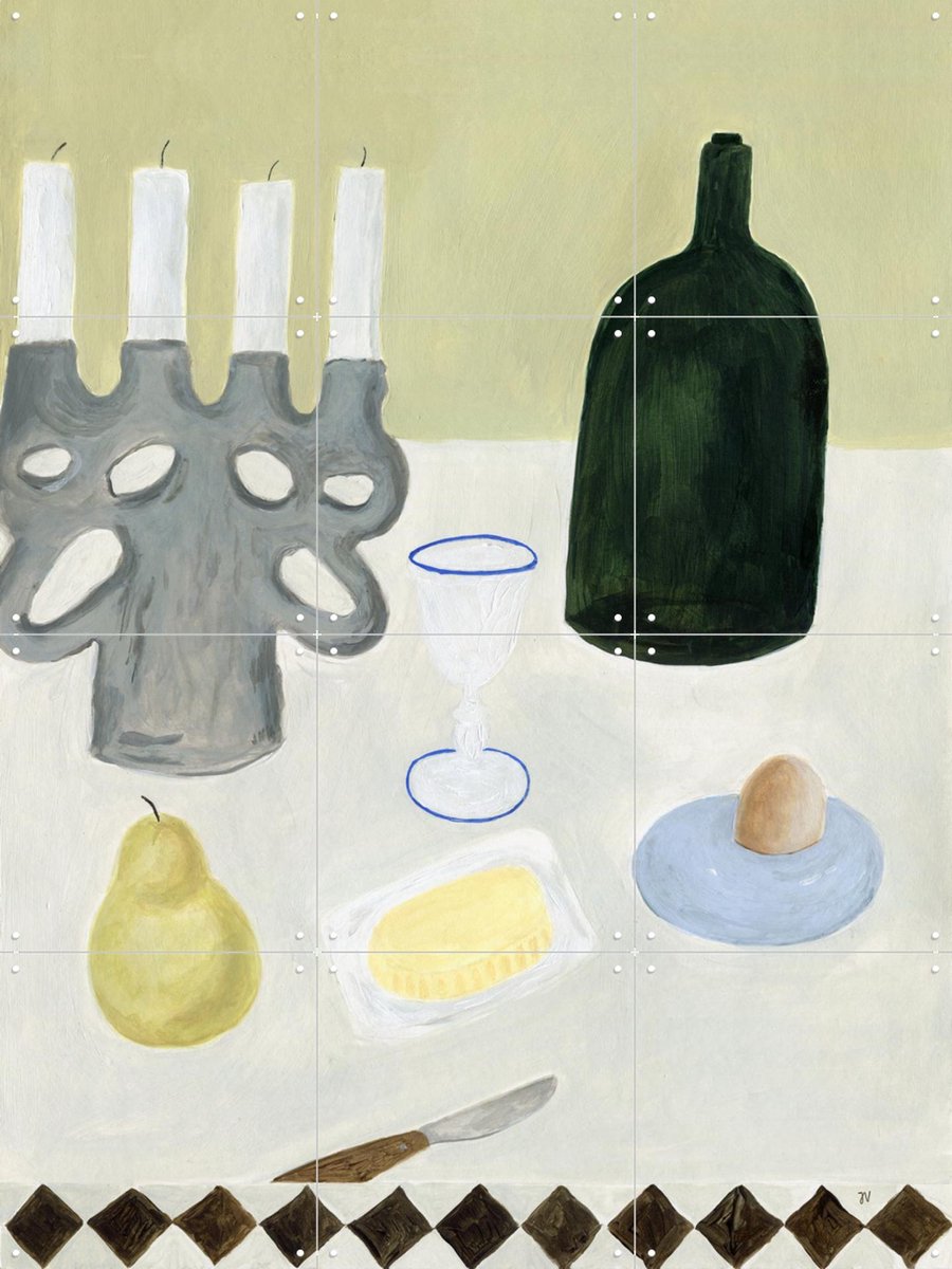 IXXI Petit-déjeuner, Isabelle Vandeplassche - 60 x 80 cm - Gratis ophangtool - Grote wanddecoratie en posters - Illustraties, Minimalisme, Keuken