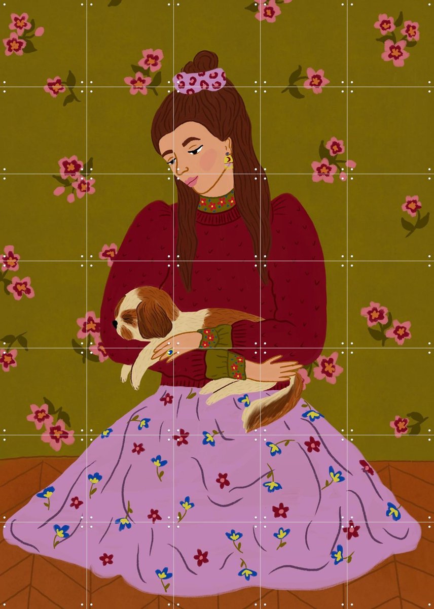 IXXI Huisdiergeluk, Kirsten Blom Art & Illustration - 100 x 140 cm - Gratis ophangtool - Grote wanddecoratie en posters - Fantasierijk, Illustraties