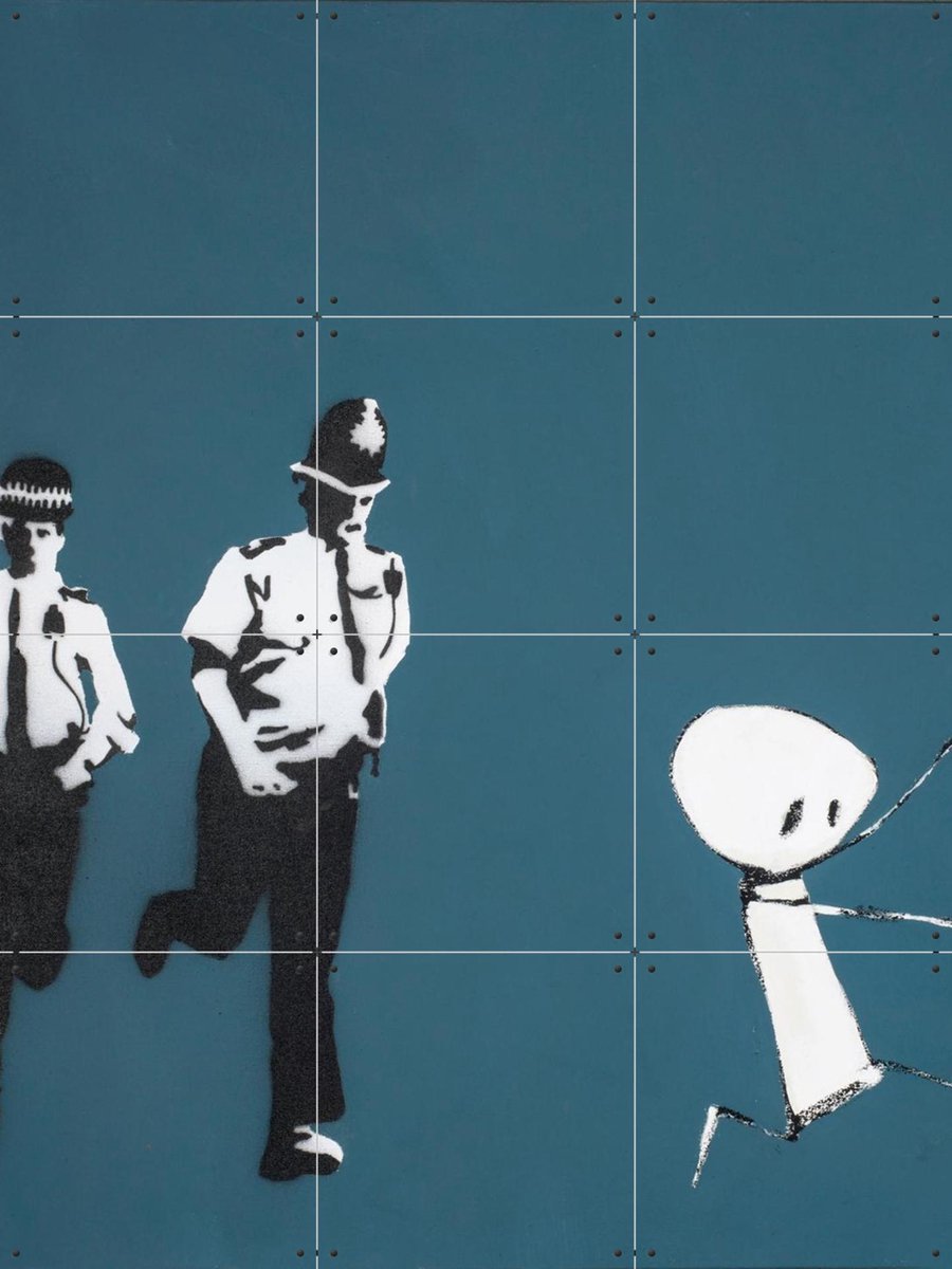 IXXI The Chase, Banksy - 60 x 80 cm - Gratis ophangtool - Grote wanddecoratie en posters - Pop art, Street art, Illustraties, Mancave, Woonkamer, Stad