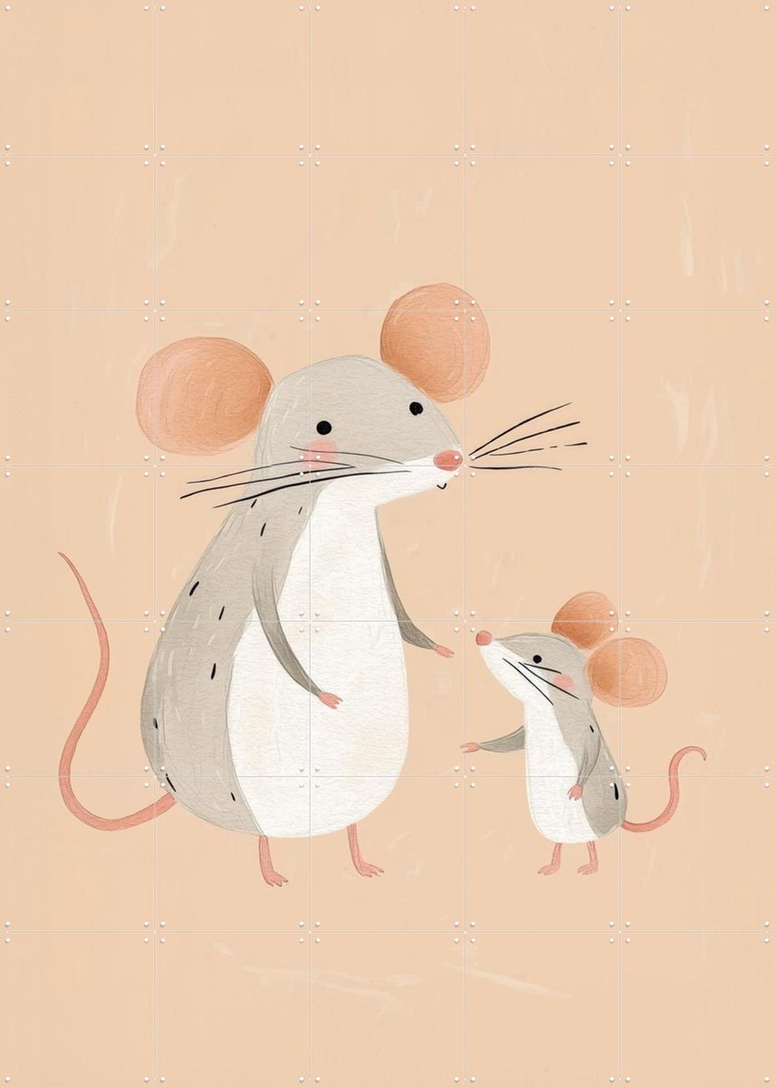IXXI Mommy and Baby Mouse, Treechild & Various - 100 x 140 cm - Gratis ophangtool - Grote wanddecoratie en posters - Cartoonesk, Fantasierijk