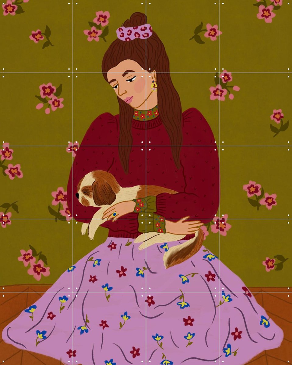 IXXI Huisdiergeluk, Kirsten Blom Art & Illustration - 80 x 100 cm - Gratis ophangtool - Grote wanddecoratie en posters - Fantasierijk, Illustraties
