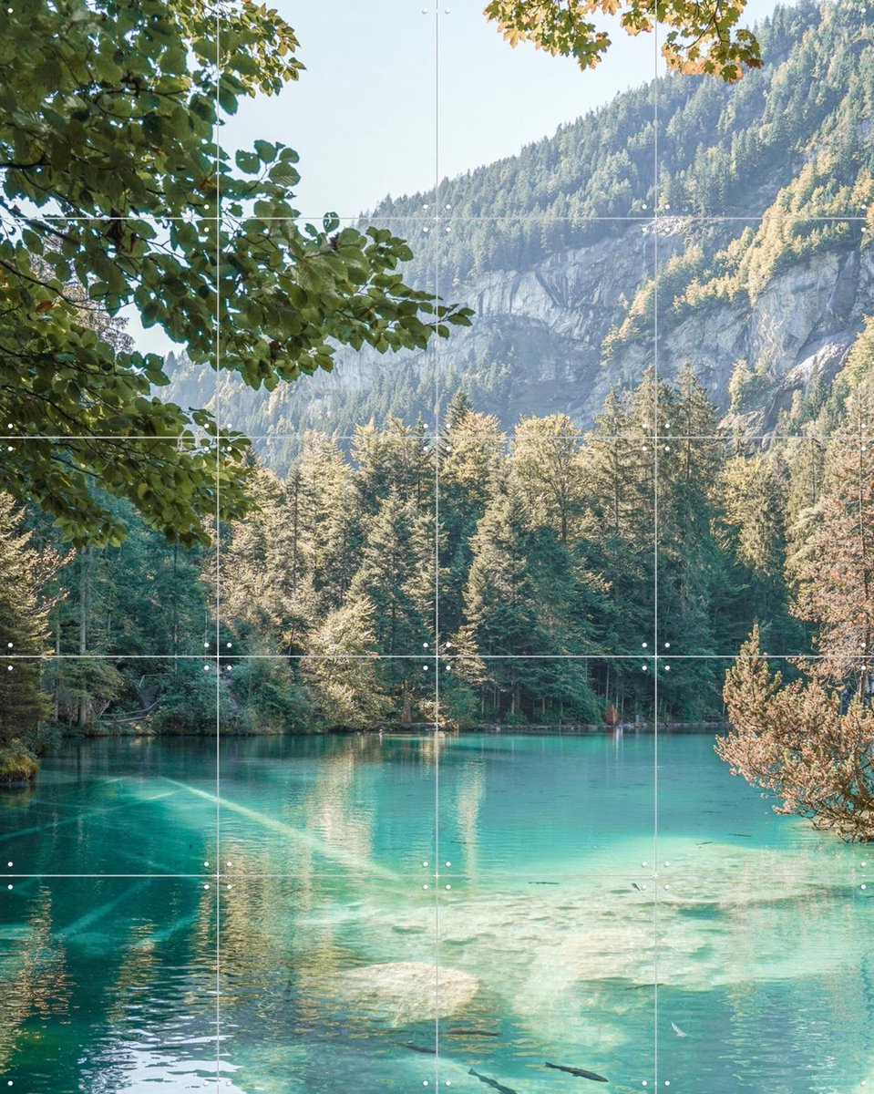IXXI Blue Lake in Switzerland, Henrike Schenk - 80 x 100 cm - Gratis ophangtool - Grote wanddecoratie en posters - Fotografie, Naturalisme, Mancave