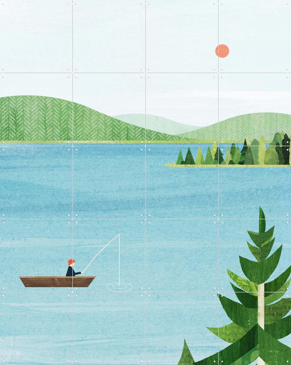 IXXI On the Lake, Henry Rivers - 80 x 100 cm - Gratis ophangtool - Grote wanddecoratie en posters - Minimalisme, Illustraties, Speels, Woonkamer