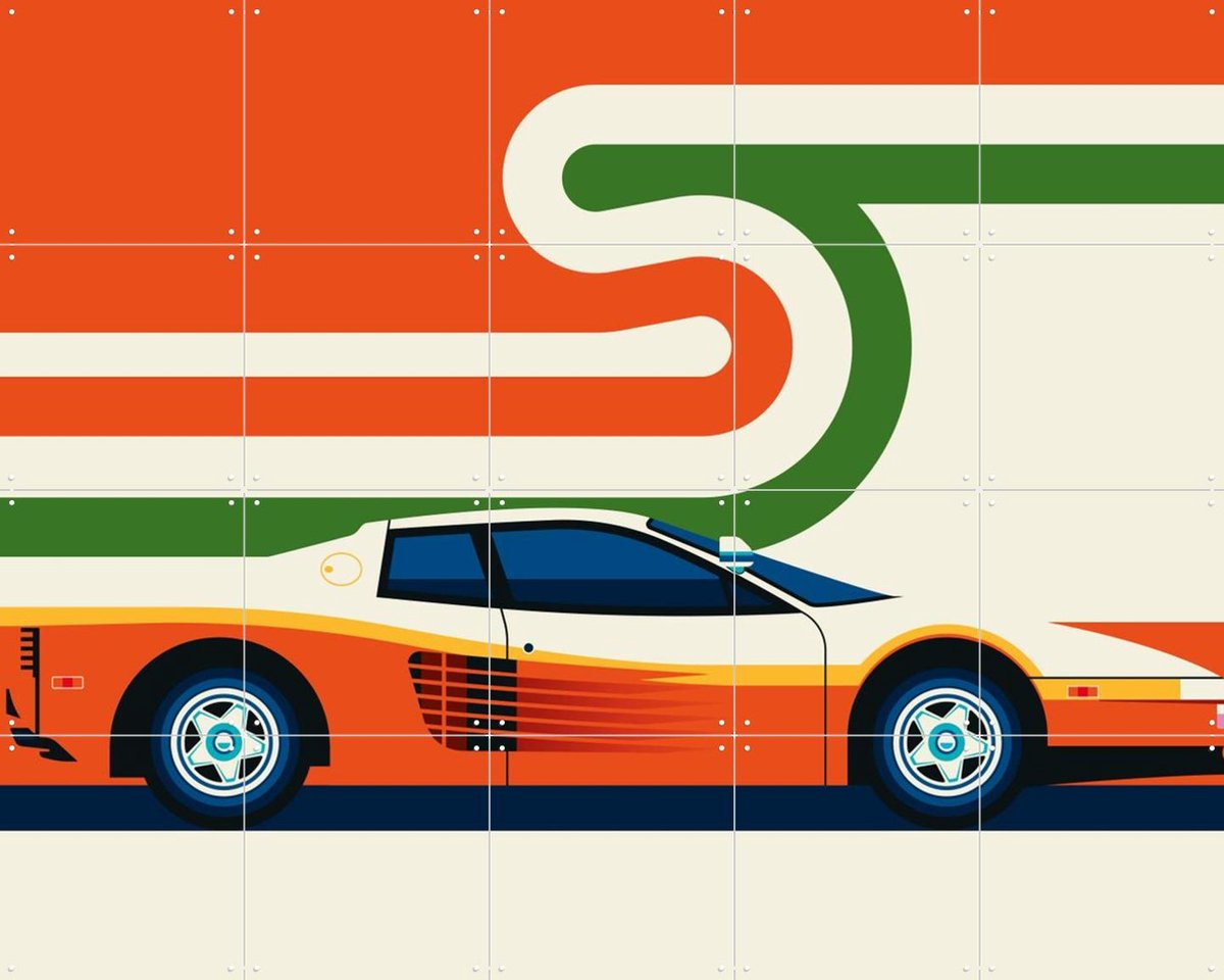 IXXI Red and Creme Sports Car, Bo Lundberg - 100 x 80 cm - Gratis ophangtool - Grote wanddecoratie en posters - Pop art, Vintage, Geometrische Kunst