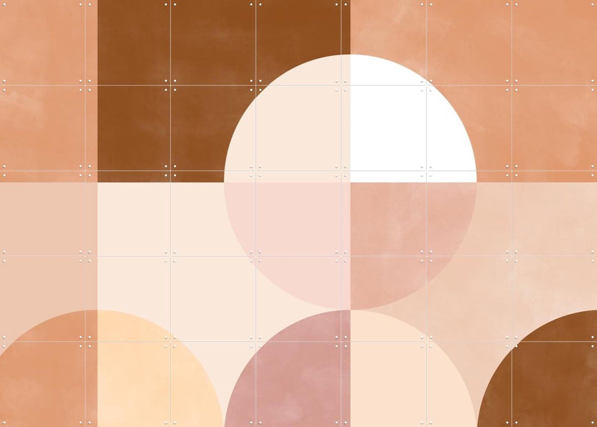 IXXI Geometric Circles and Squares in Earthy Tones, Elena Ristova & Various - 140 x 100 cm - Gratis ophangtool - Grote wanddecoratie en posters -