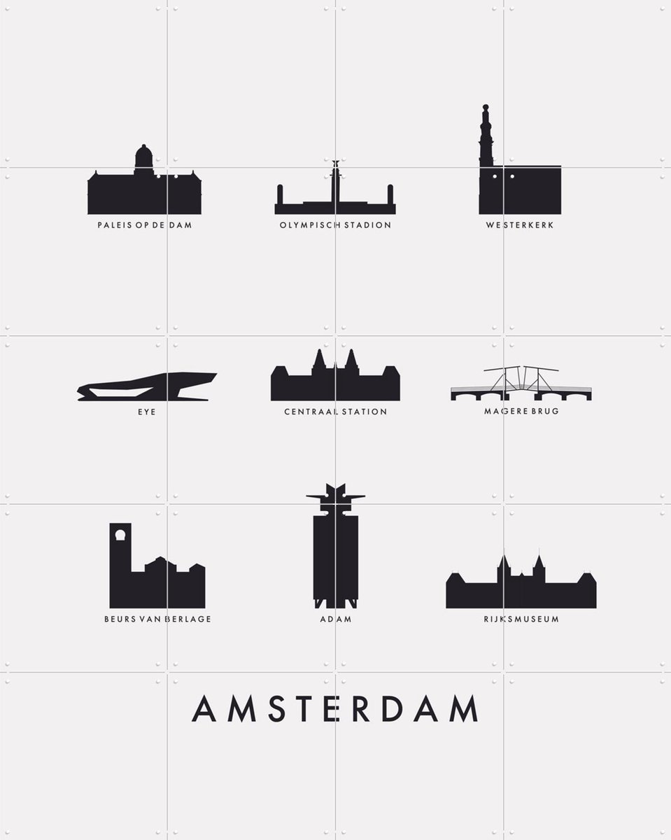 IXXI Amsterdam Architecture, Kunst in Kaart - 80 x 100 cm - Gratis ophangtool - Grote wanddecoratie en posters - Line art, Illustraties, Minimalisme