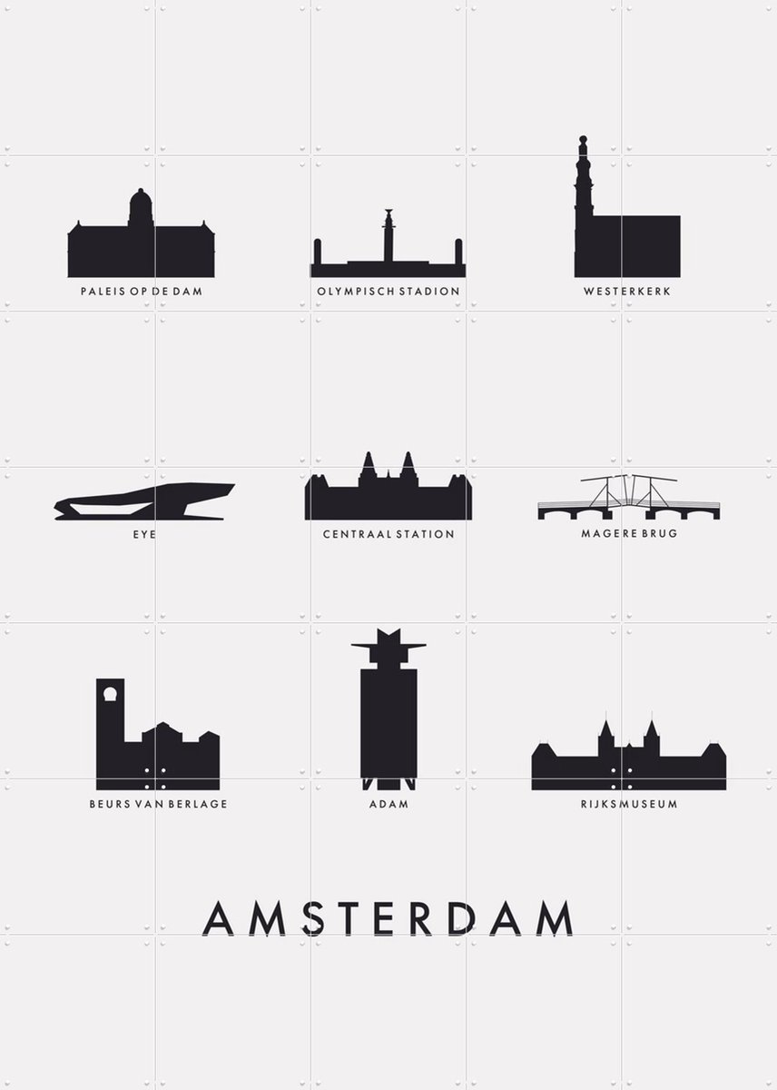 IXXI Amsterdam Architecture, Kunst in Kaart - 100 x 140 cm - Gratis ophangtool - Grote wanddecoratie en posters - Line art, Illustraties, Minimalisme